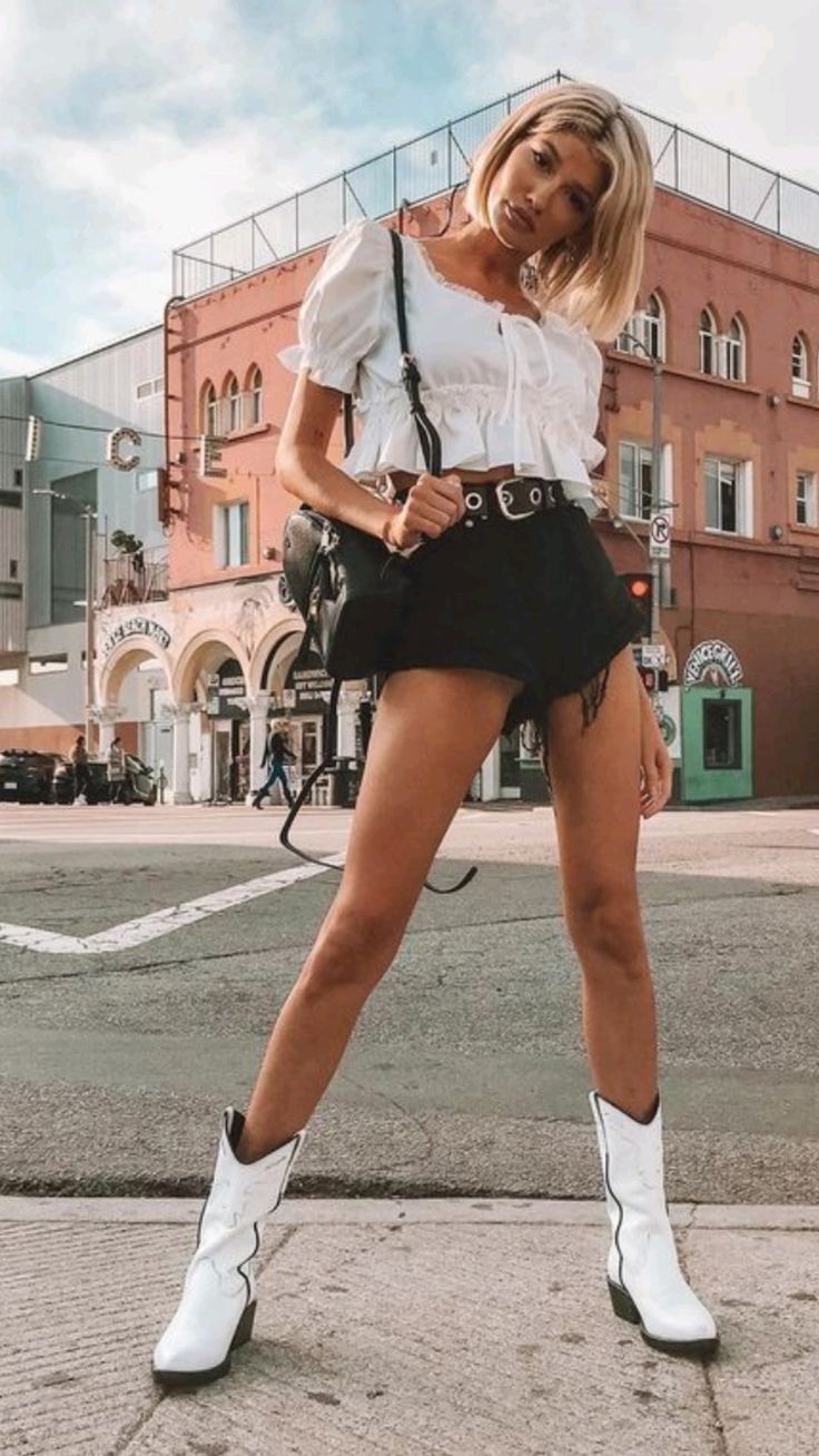 White Crop Top and Black Shorts for Concert